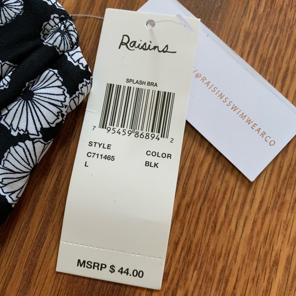 RAISINS Large ( Junior) Black White Floral Splash Las Flores Swim Bikini Top - Picture 9 of 12